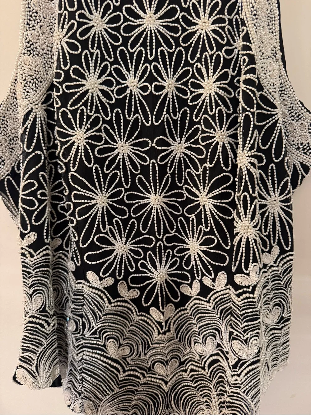 One hundred percent silk beaded White Halter Tank Top